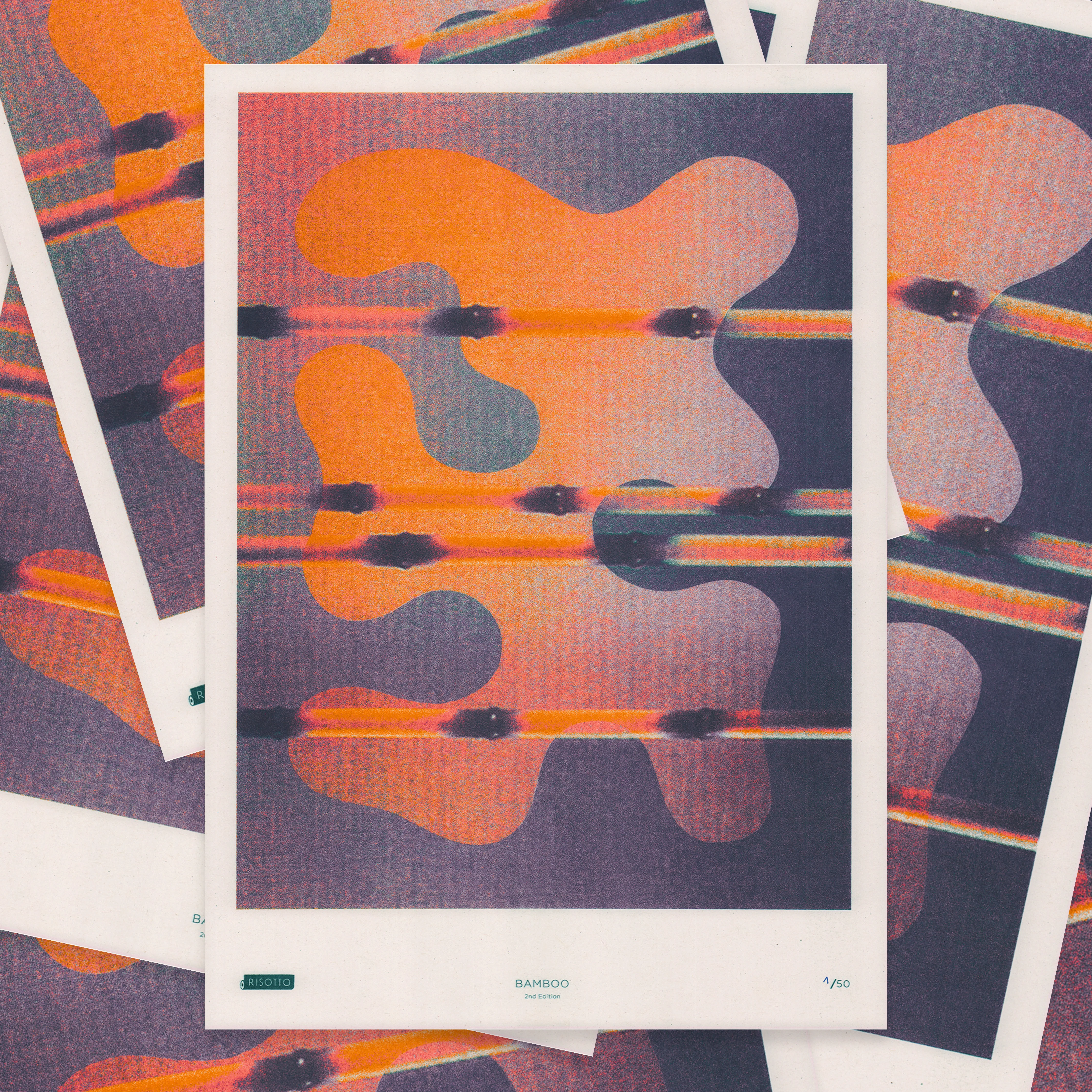Bamboo A3 Risograph Wall Art - Pink & Orange Pattern Print - Image 4