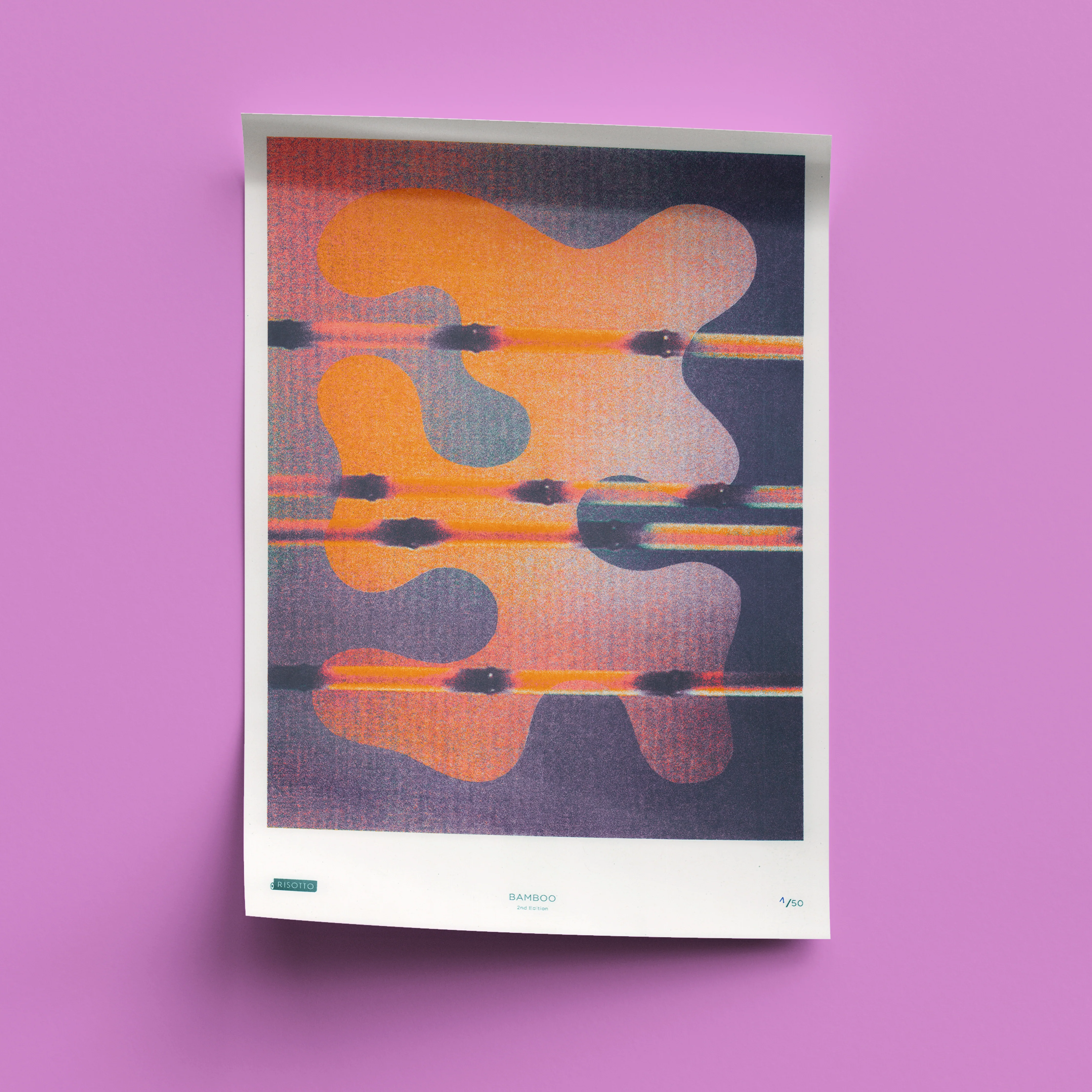 Bamboo A3 Risograph Wall Art - Pink & Orange Pattern Print - Image 6