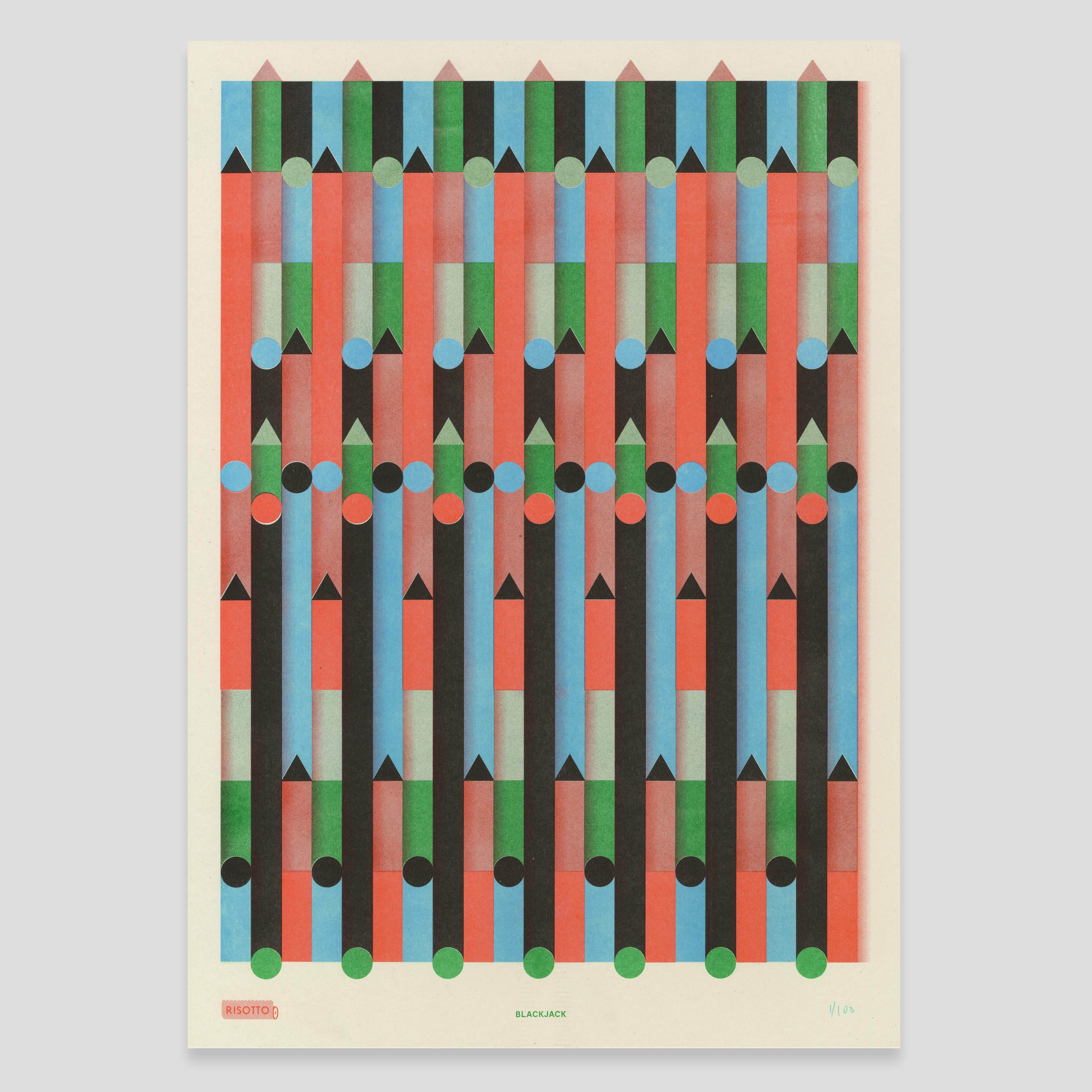 Blackjack A3 Risograph Wall Art - Bauhaus Card Game Print - Image 3