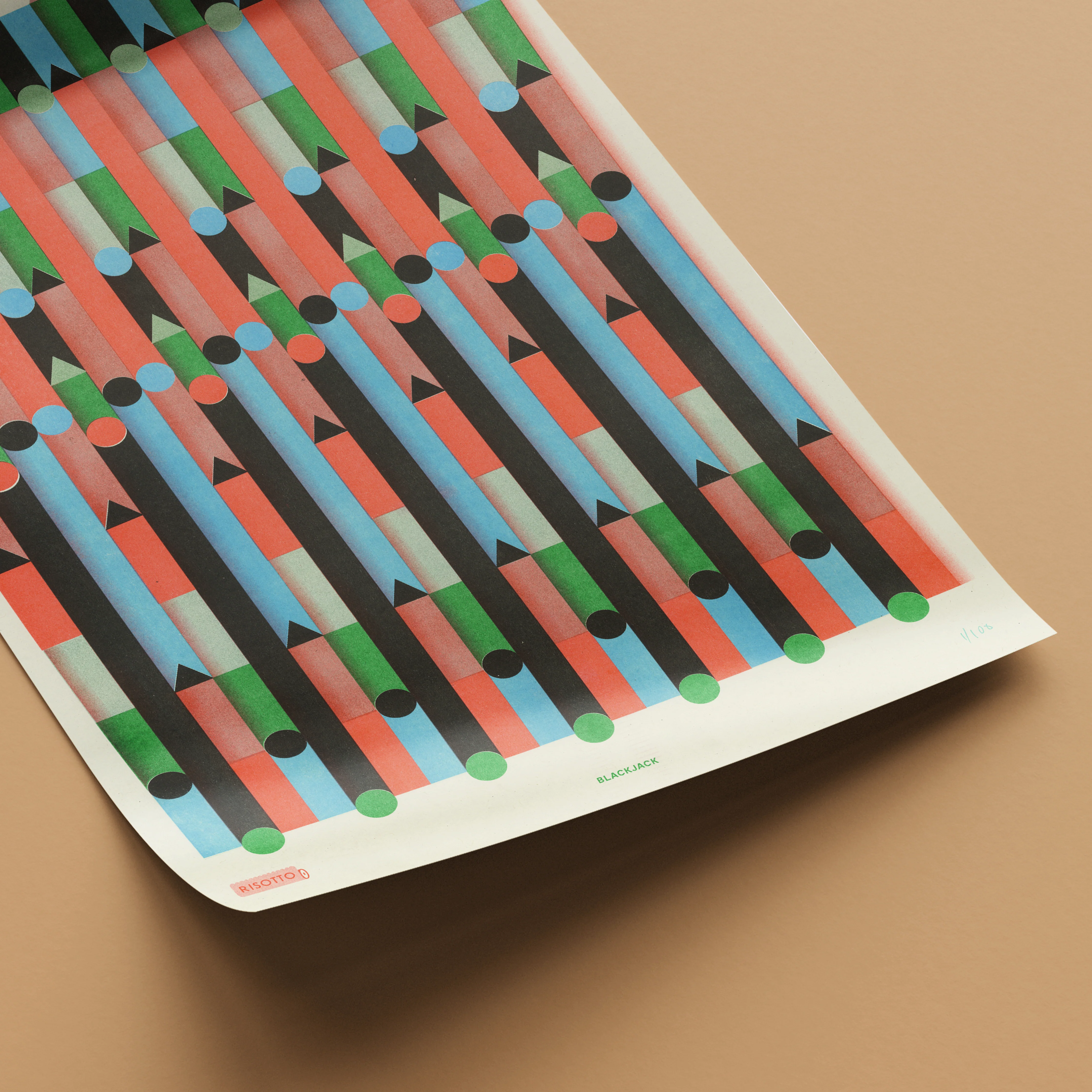 Blackjack A3 Risograph Wall Art - Bauhaus Card Game Print - Image 4