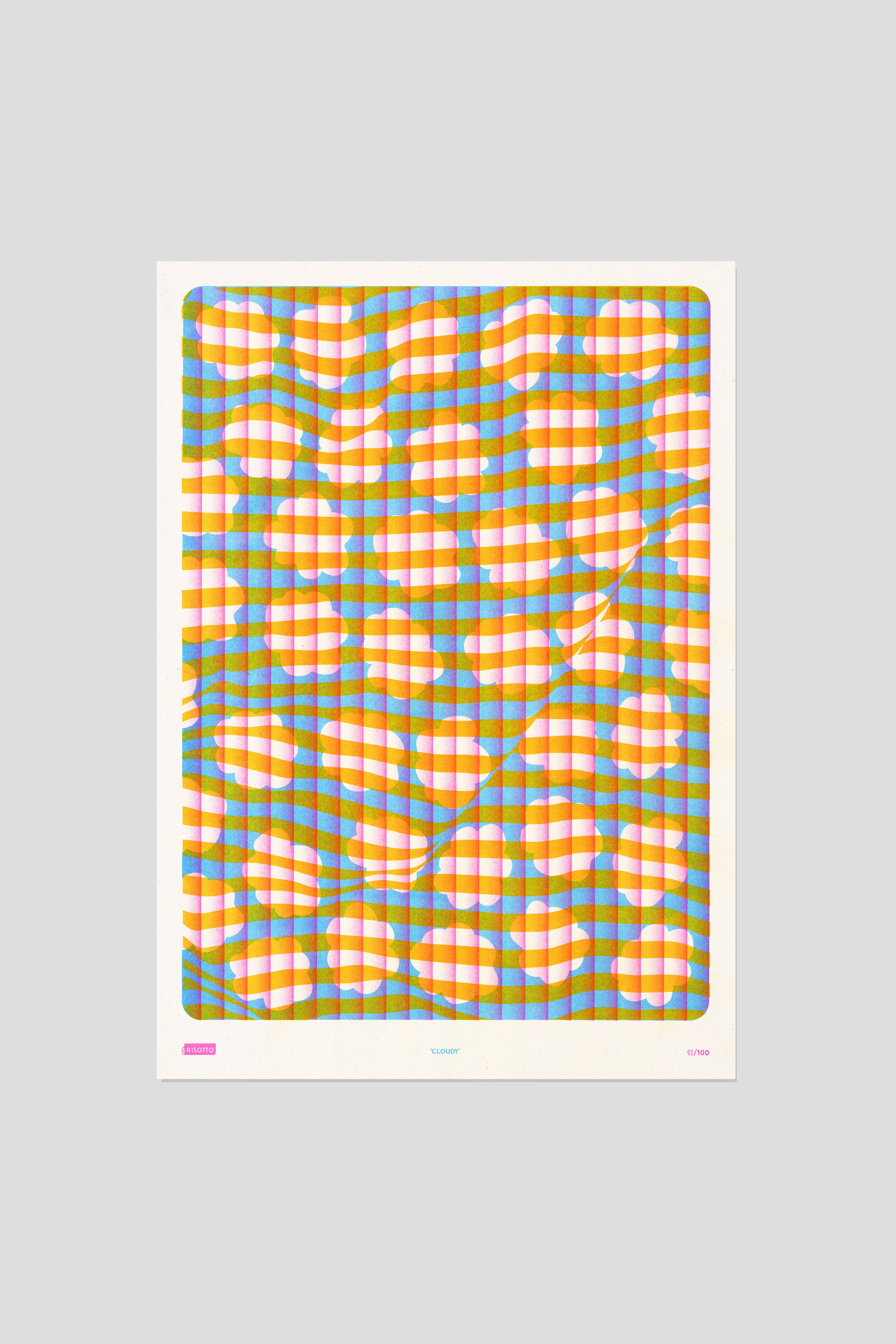 Cloudy A3 Risograph Wall Art - Minimalist Pattern Print