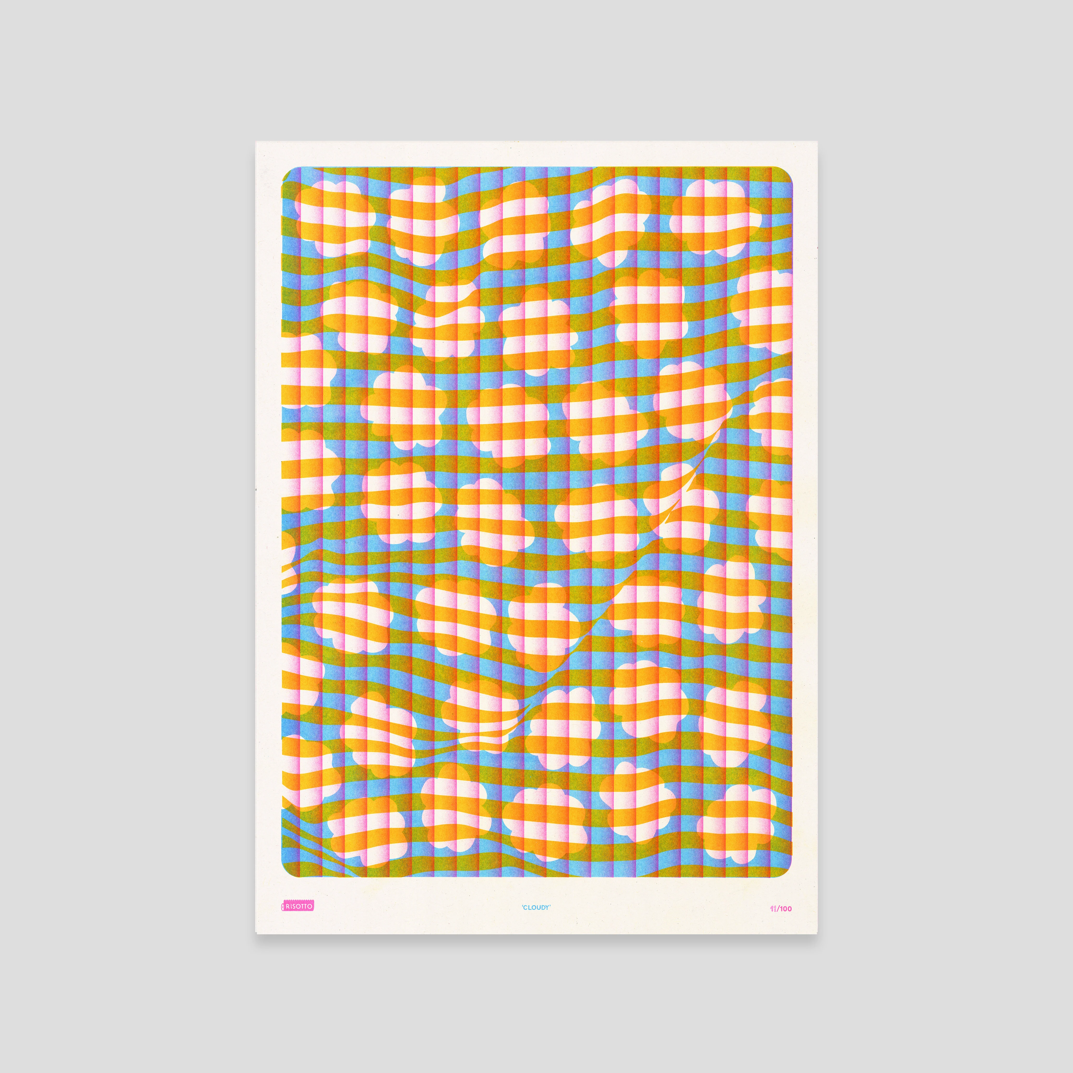Cloudy A3 Risograph Wall Art - Minimalist Pattern Print - Image 2