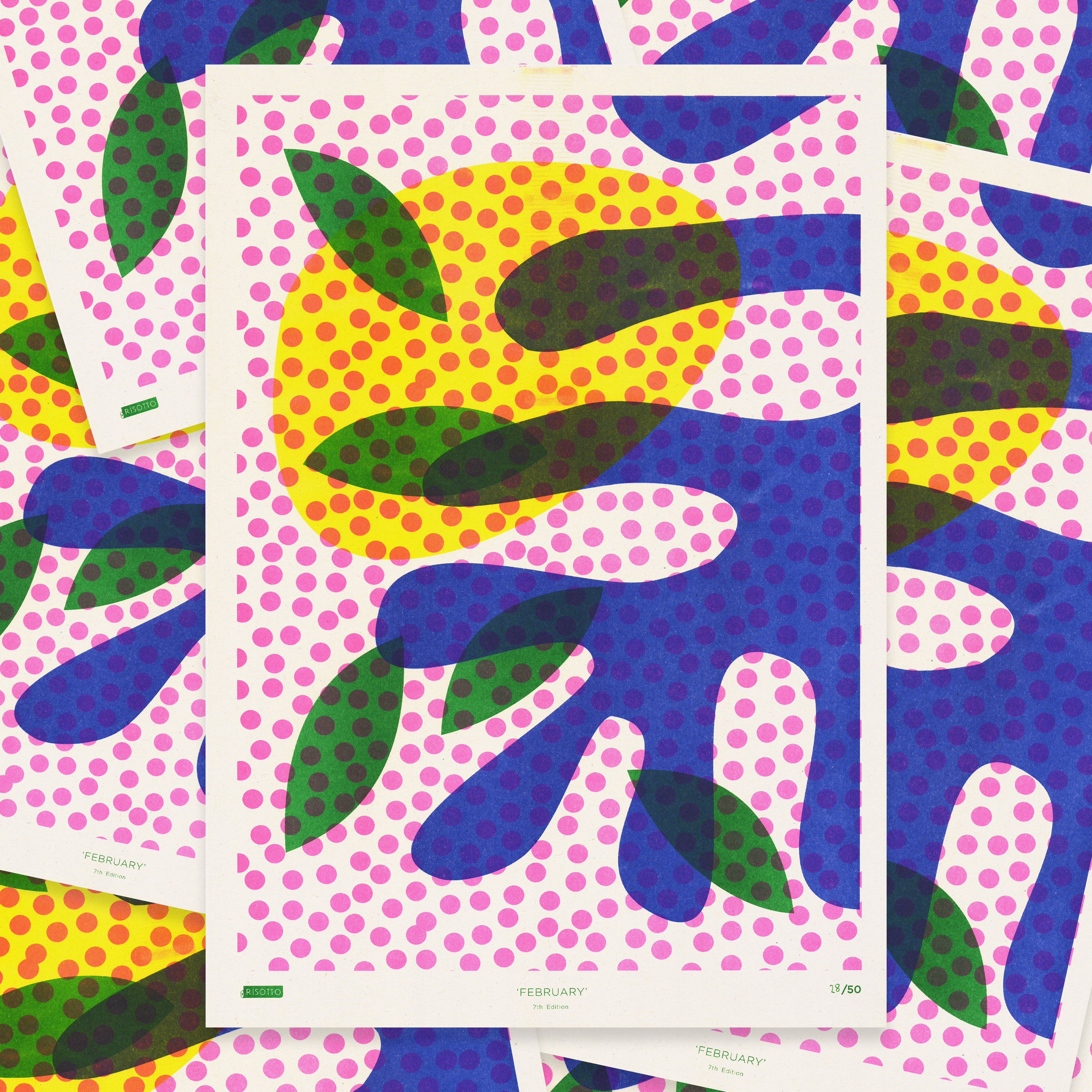 February A3 Risograph Wall Art - Calendar Pattern Print - Image 4