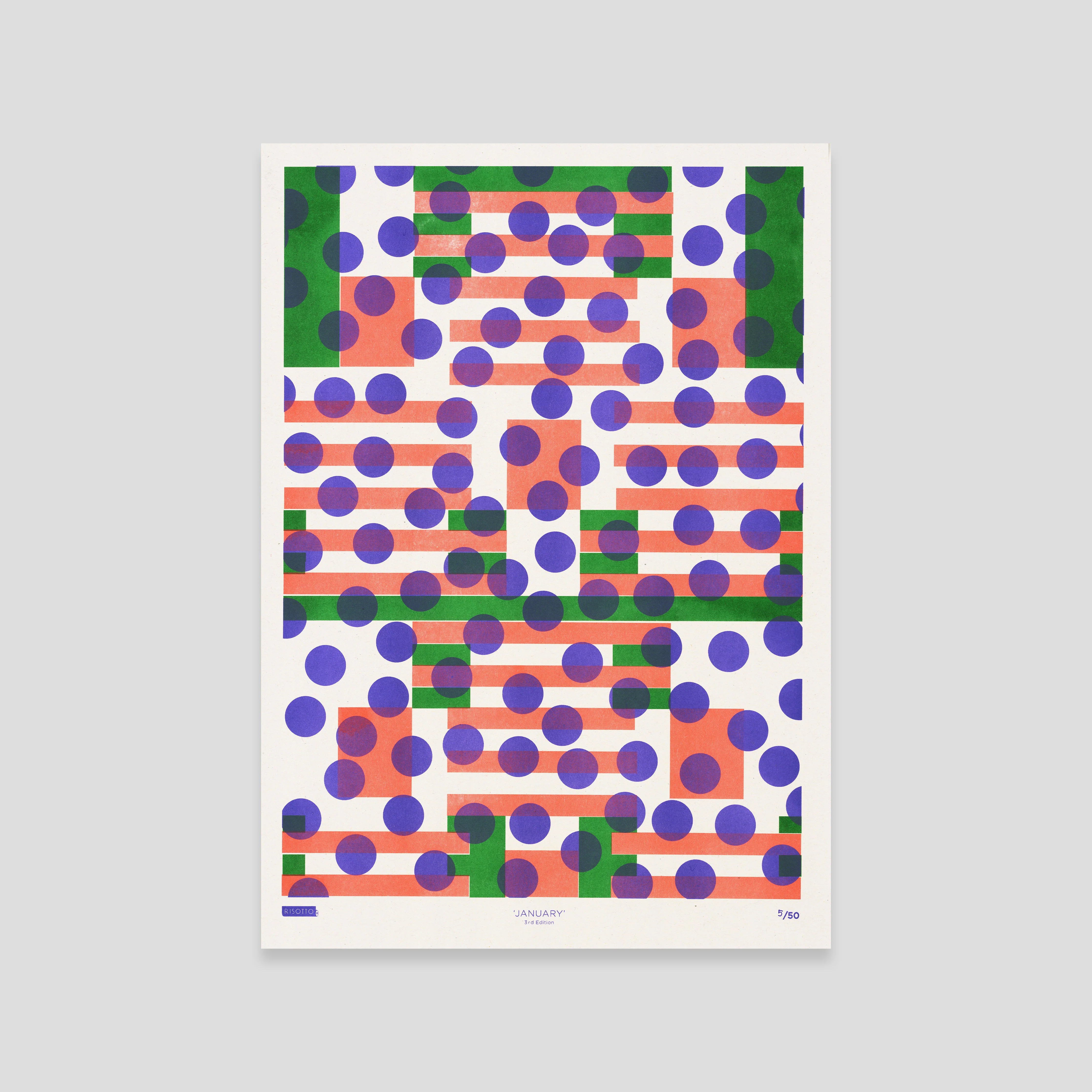 January A3 Risograph Wall Art - Calendar Pattern Print - Image 3