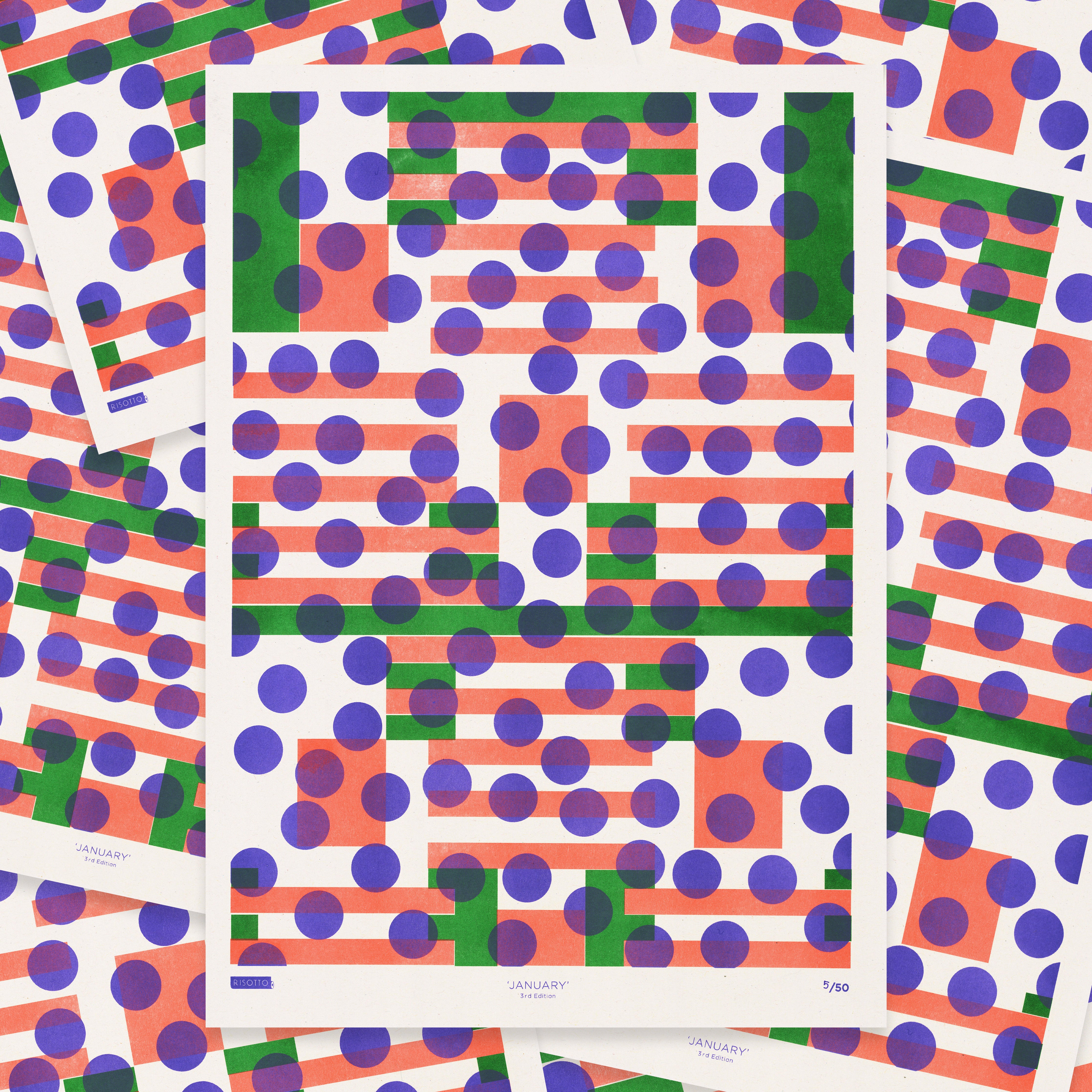 January A3 Risograph Wall Art - Calendar Pattern Print - Image 4