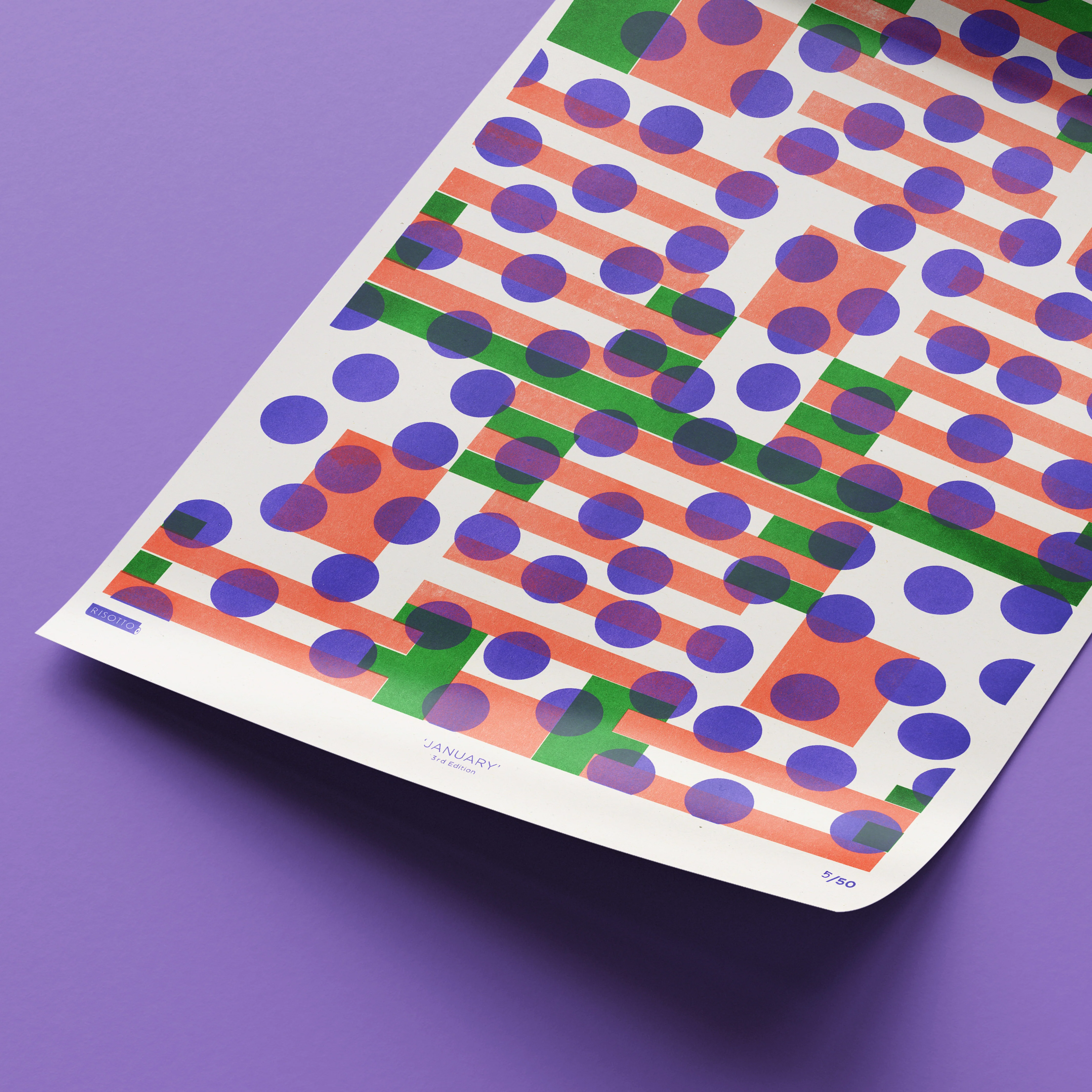 January A3 Risograph Wall Art - Calendar Pattern Print - Image 5