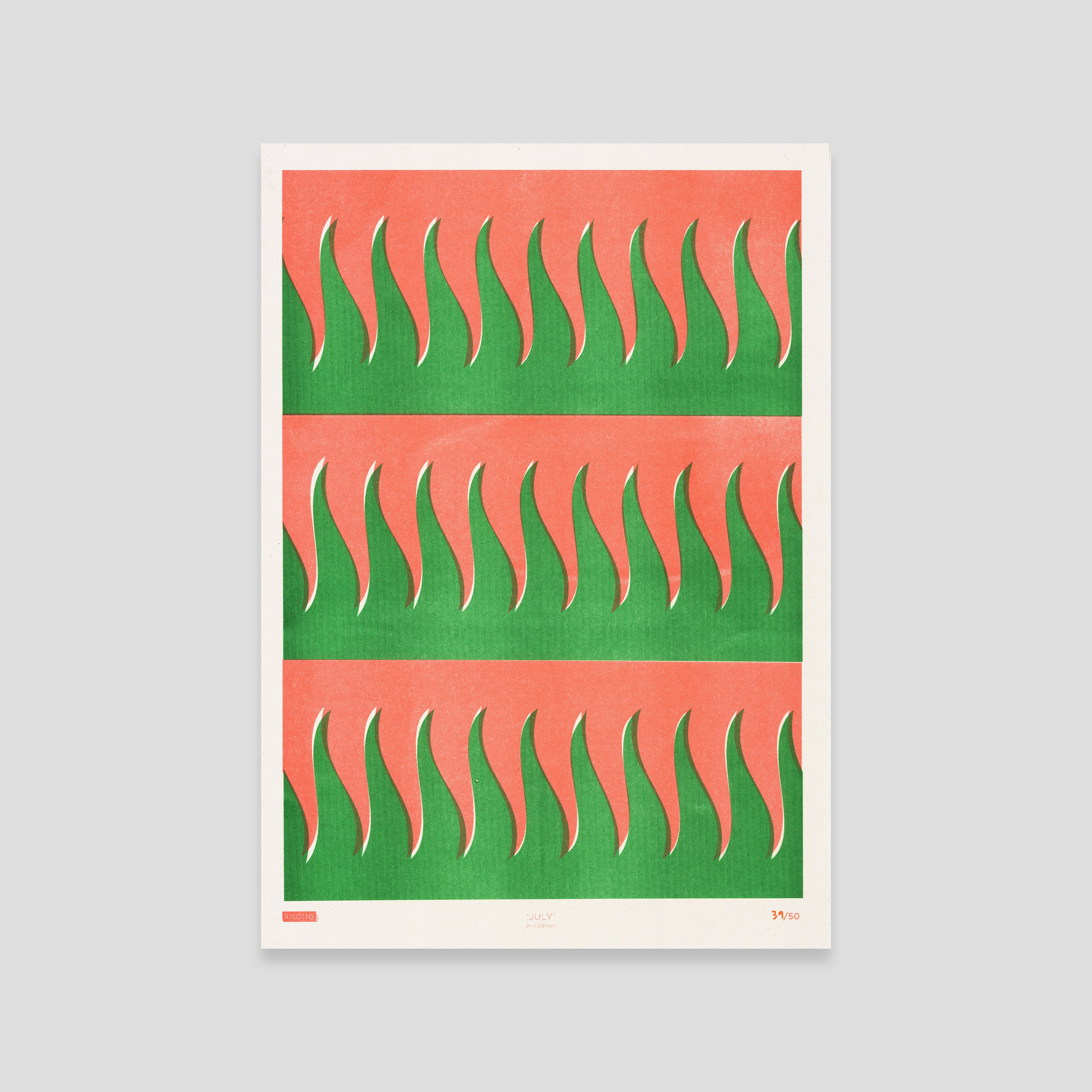 July A3 Risograph Wall Art - Calendar Pattern Print - Image 3