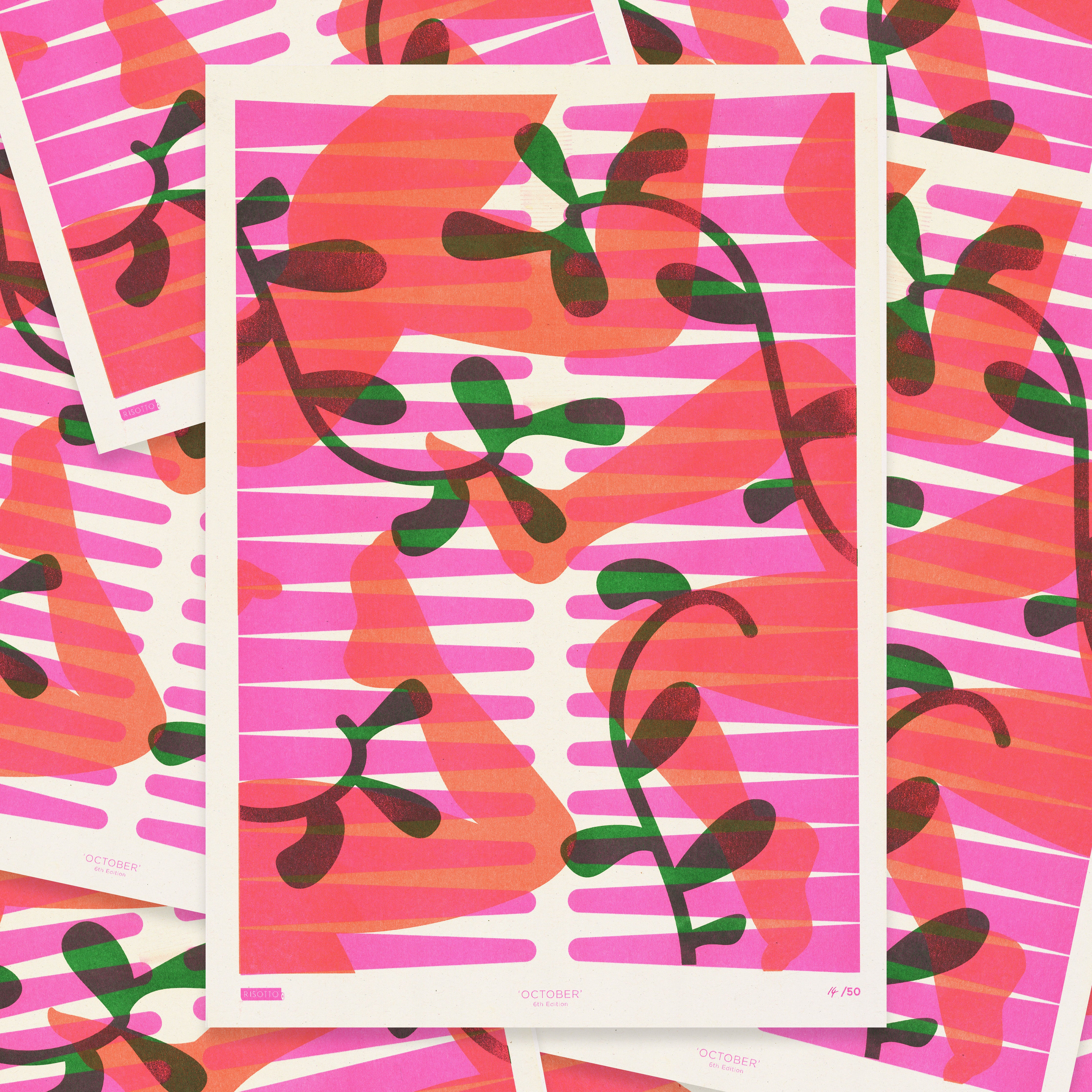October A3 Risograph Wall Art - Calendar Pattern Print - Image 4