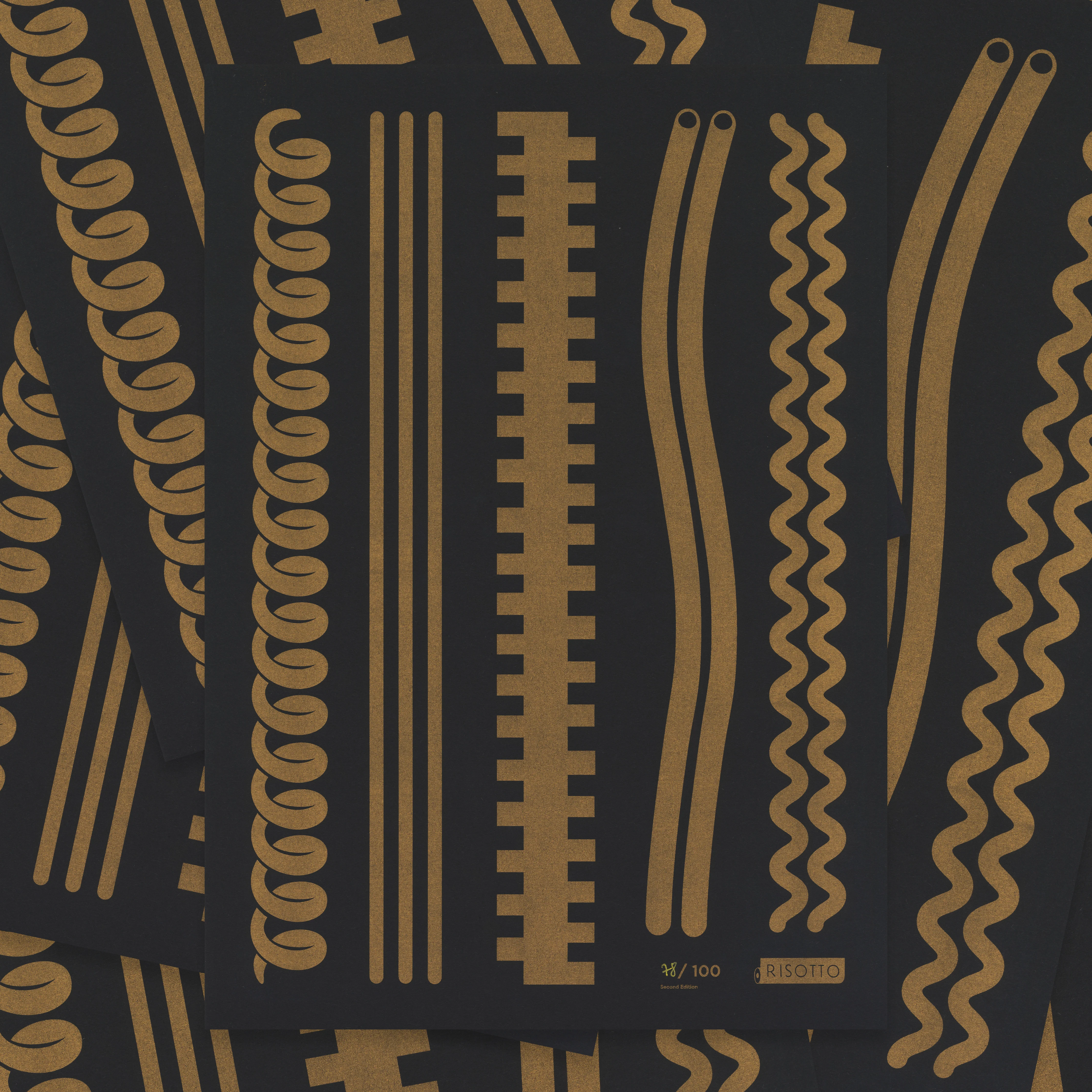 Pasta A3 Risograph Wall Art - Metallic Gold Kitchen Print - Image 5
