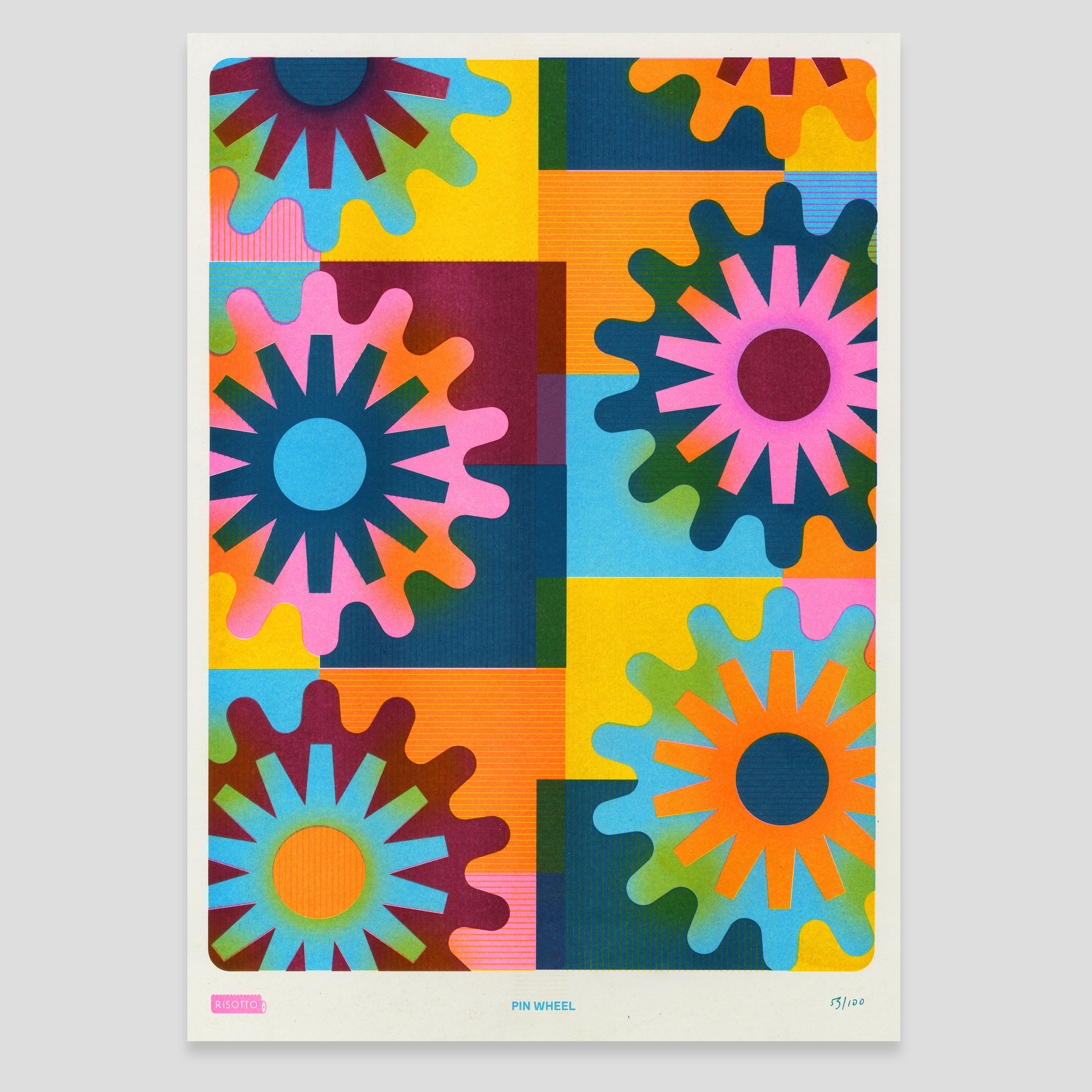 Pin Wheel A3 Risograph Wall Art - Abstract Graphic Print - Image 3