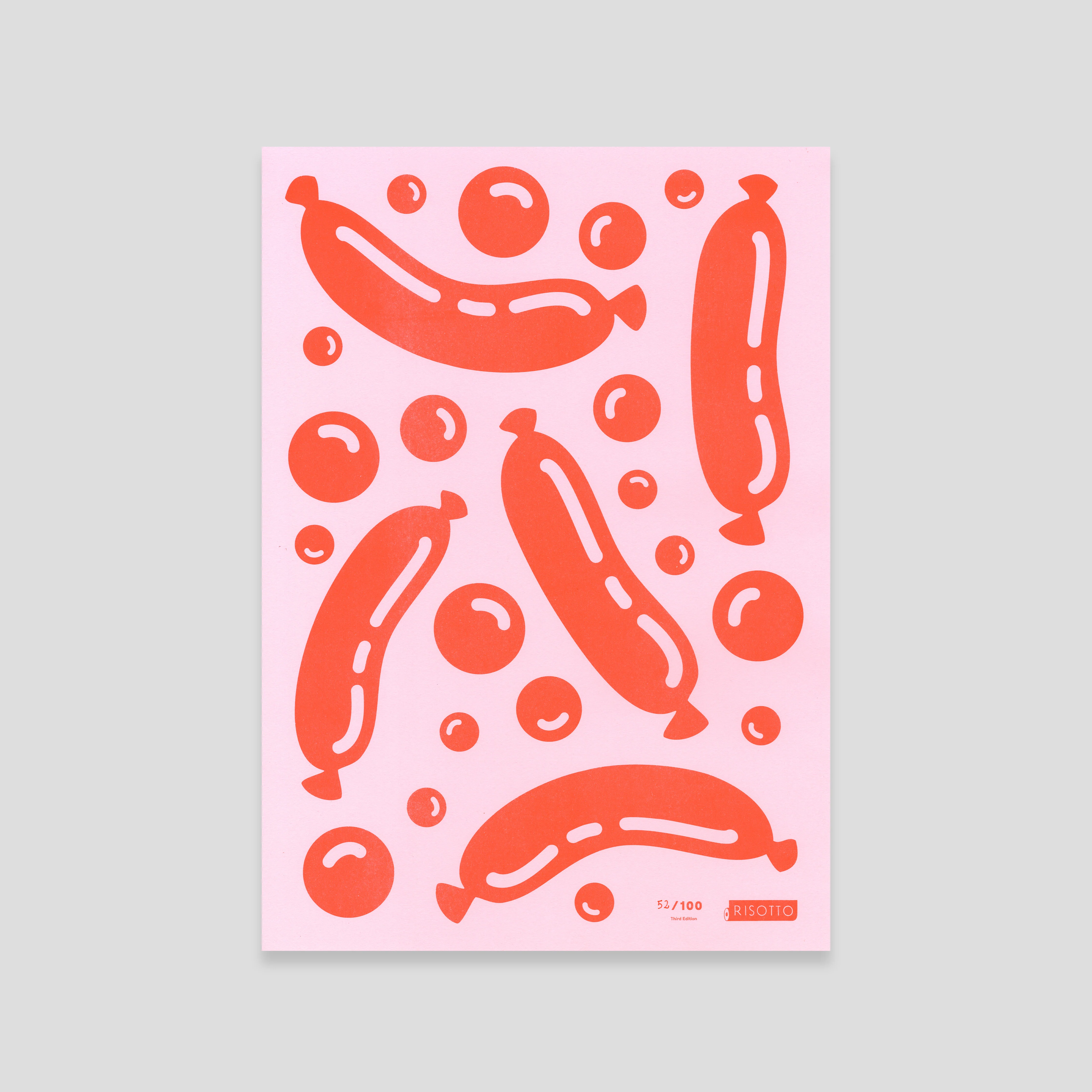 Sausages A3 Risograph Wall Art - Pink Pop Art Print - Image 3