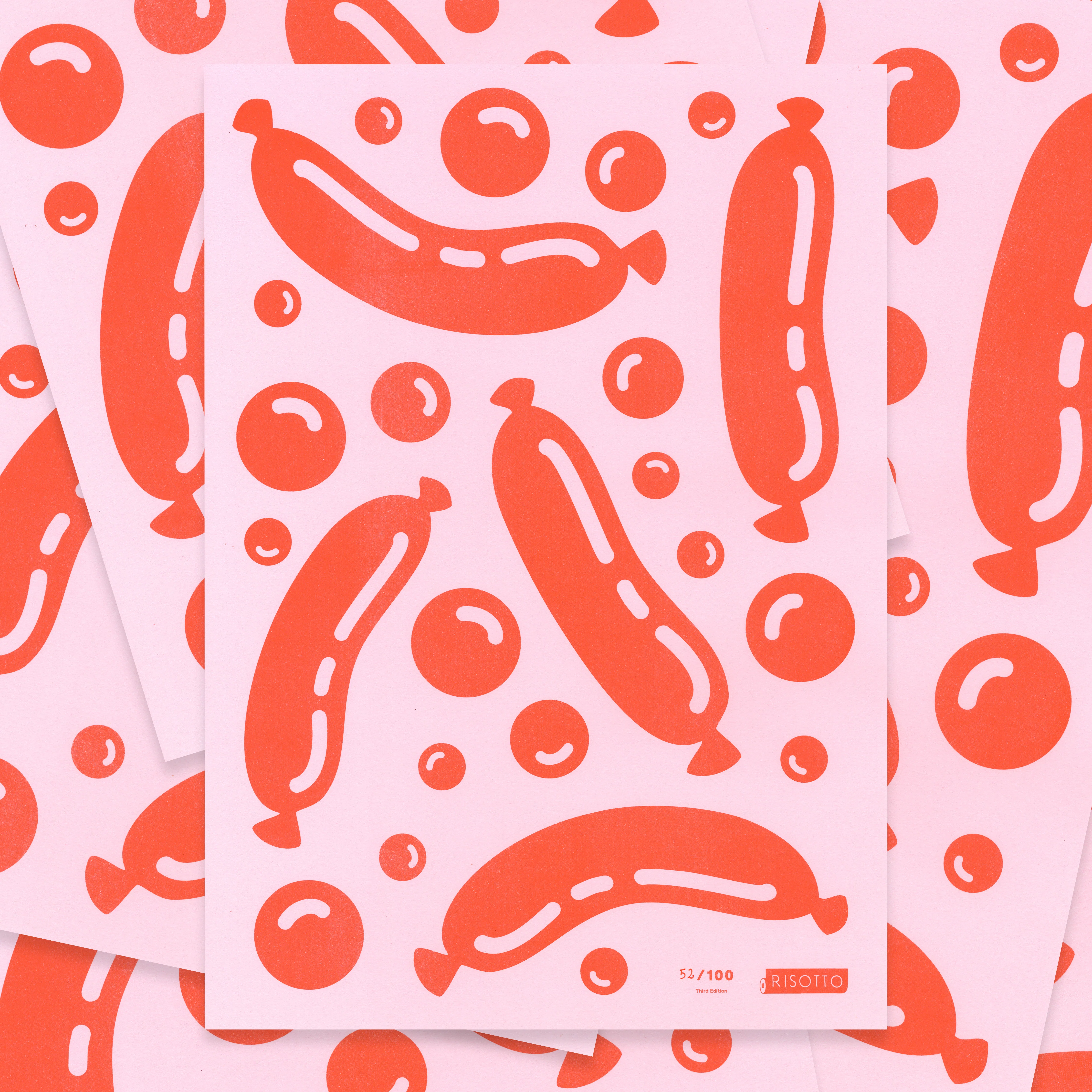 Sausages A3 Risograph Wall Art - Pink Pop Art Print - Image 5