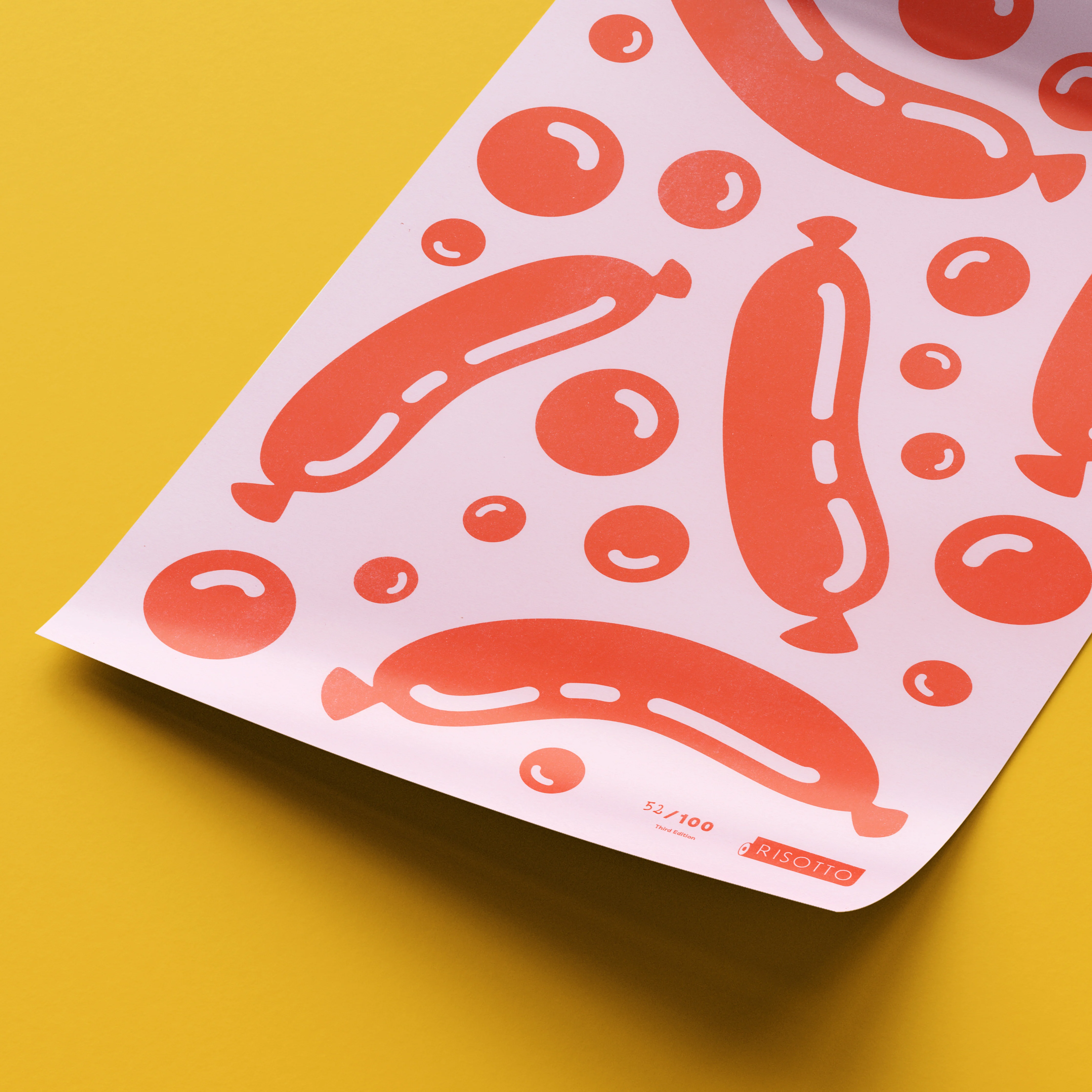Sausages A3 Risograph Wall Art - Pink Pop Art Print - Image 6