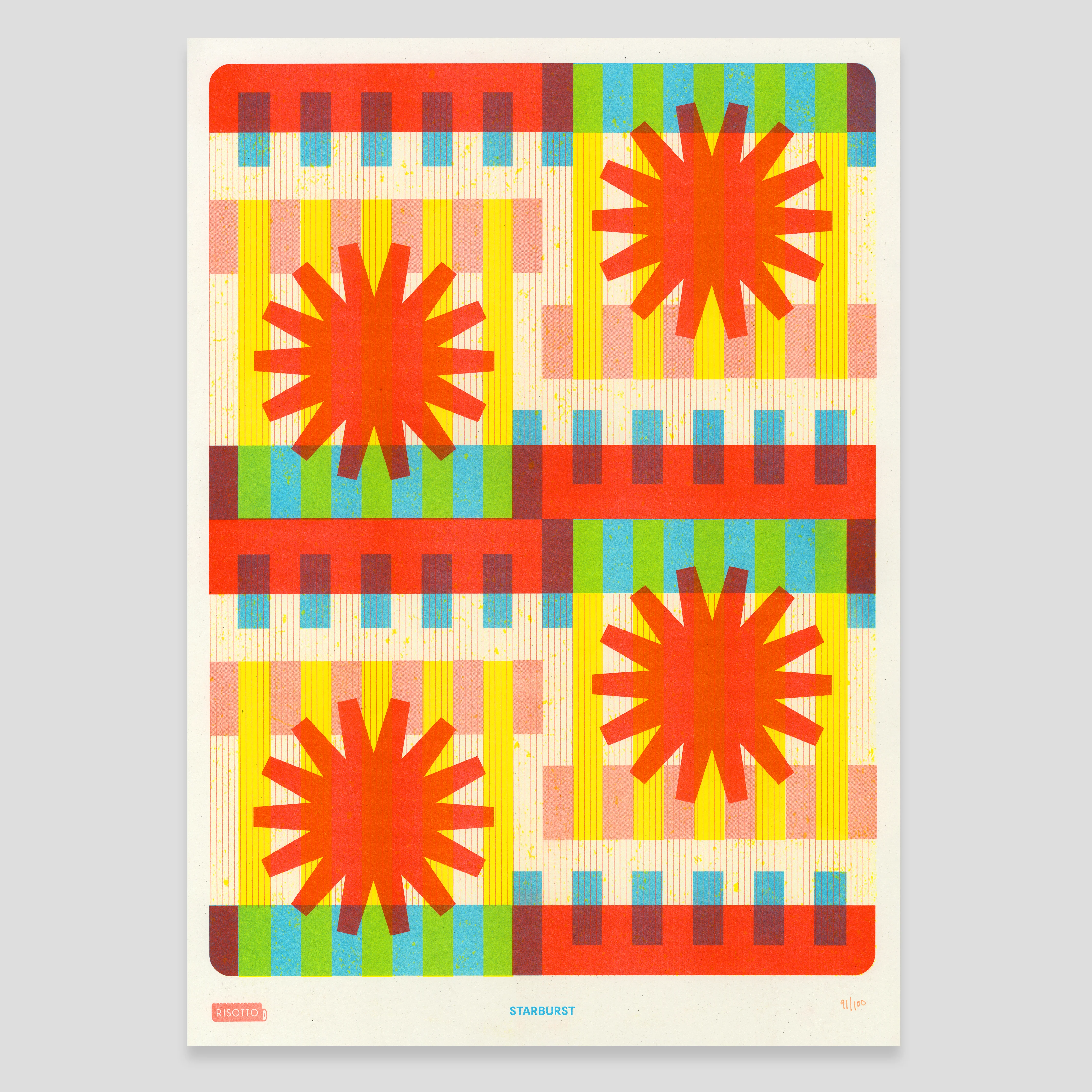 Starburst A3 Risograph Wall Art - Primary Pop Art Print - Image 3