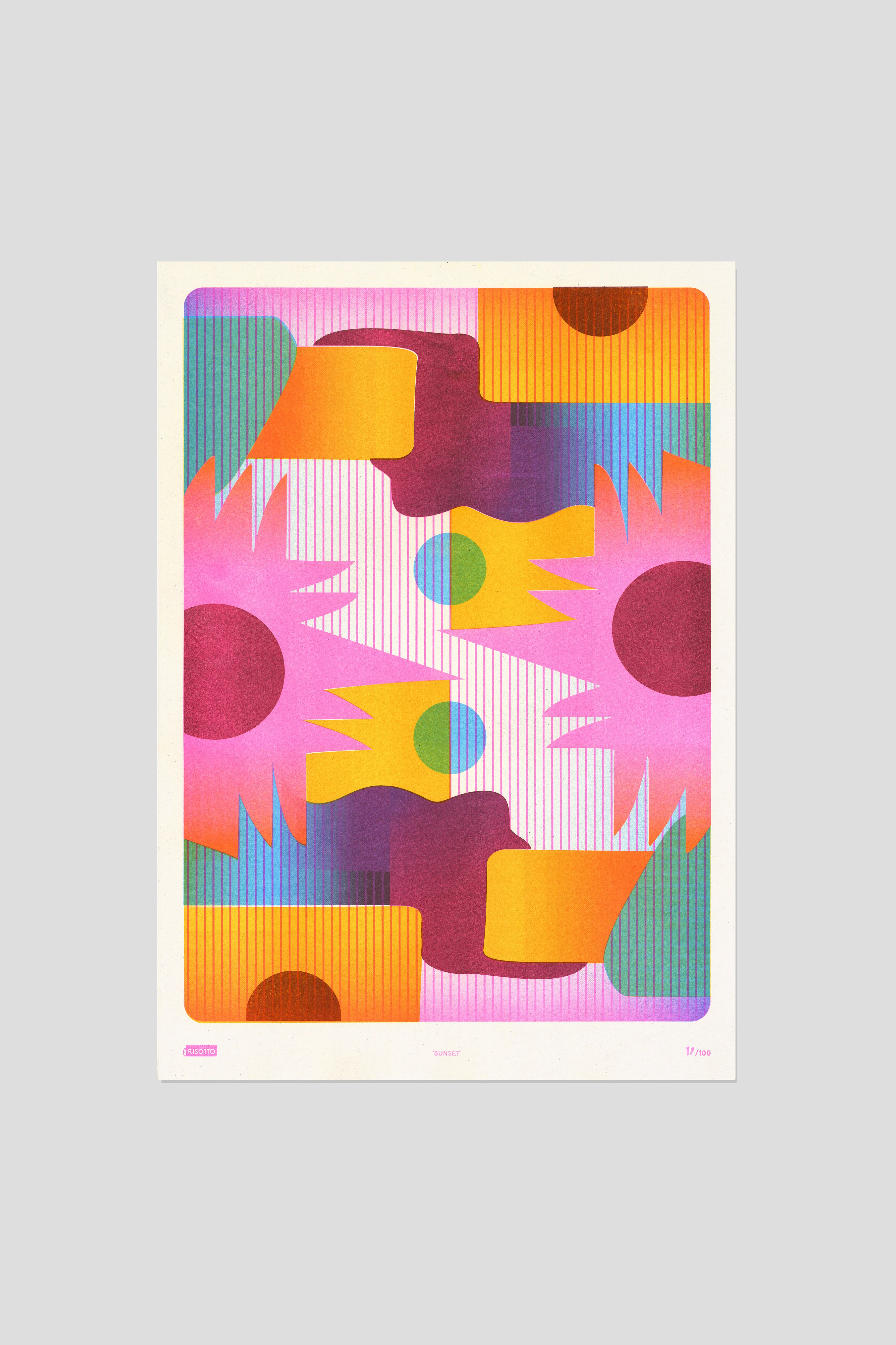 Sunset A3 Risograph Wall Art - Geometric Beam Print