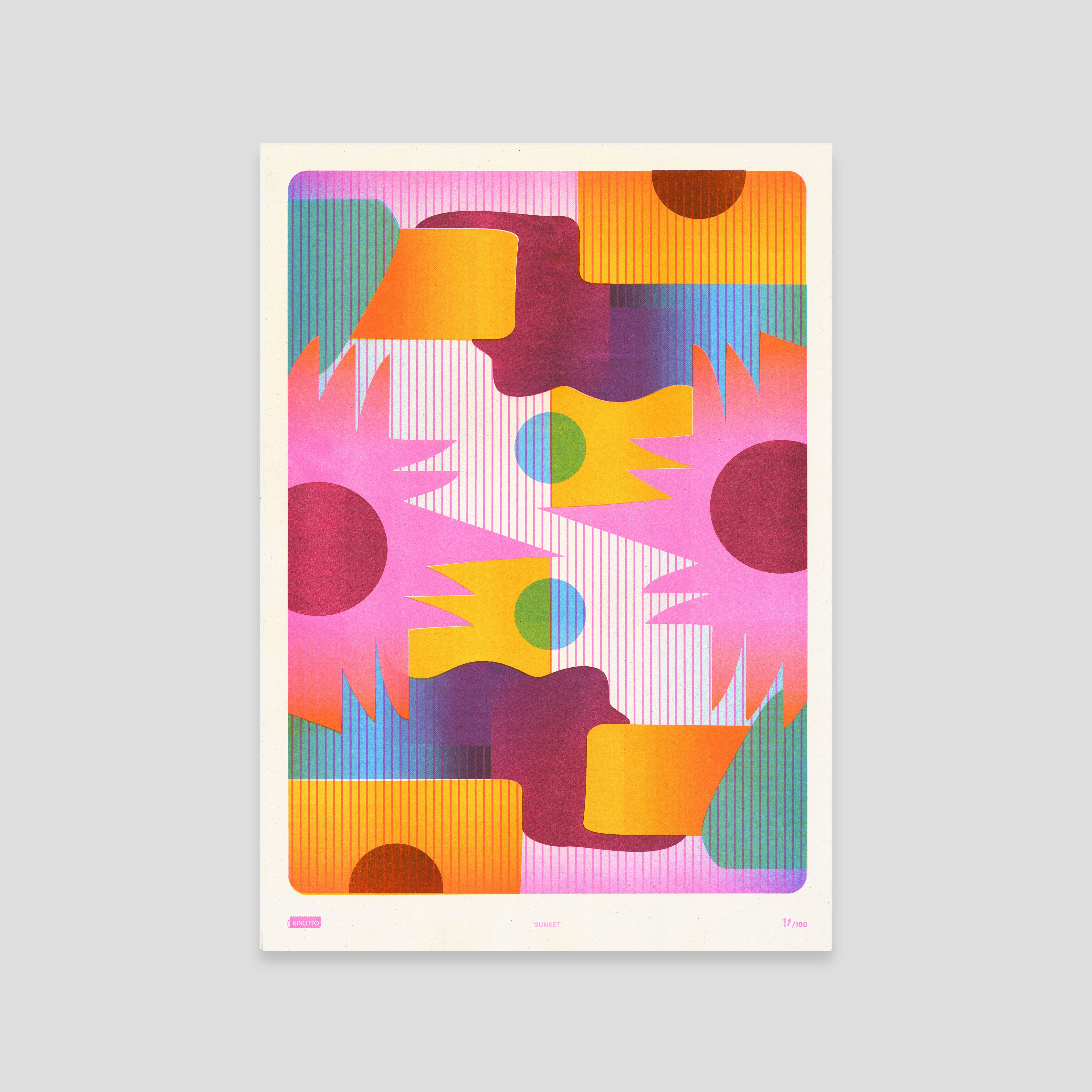 Sunset A3 Risograph Wall Art - Geometric Beam Print - Image 2