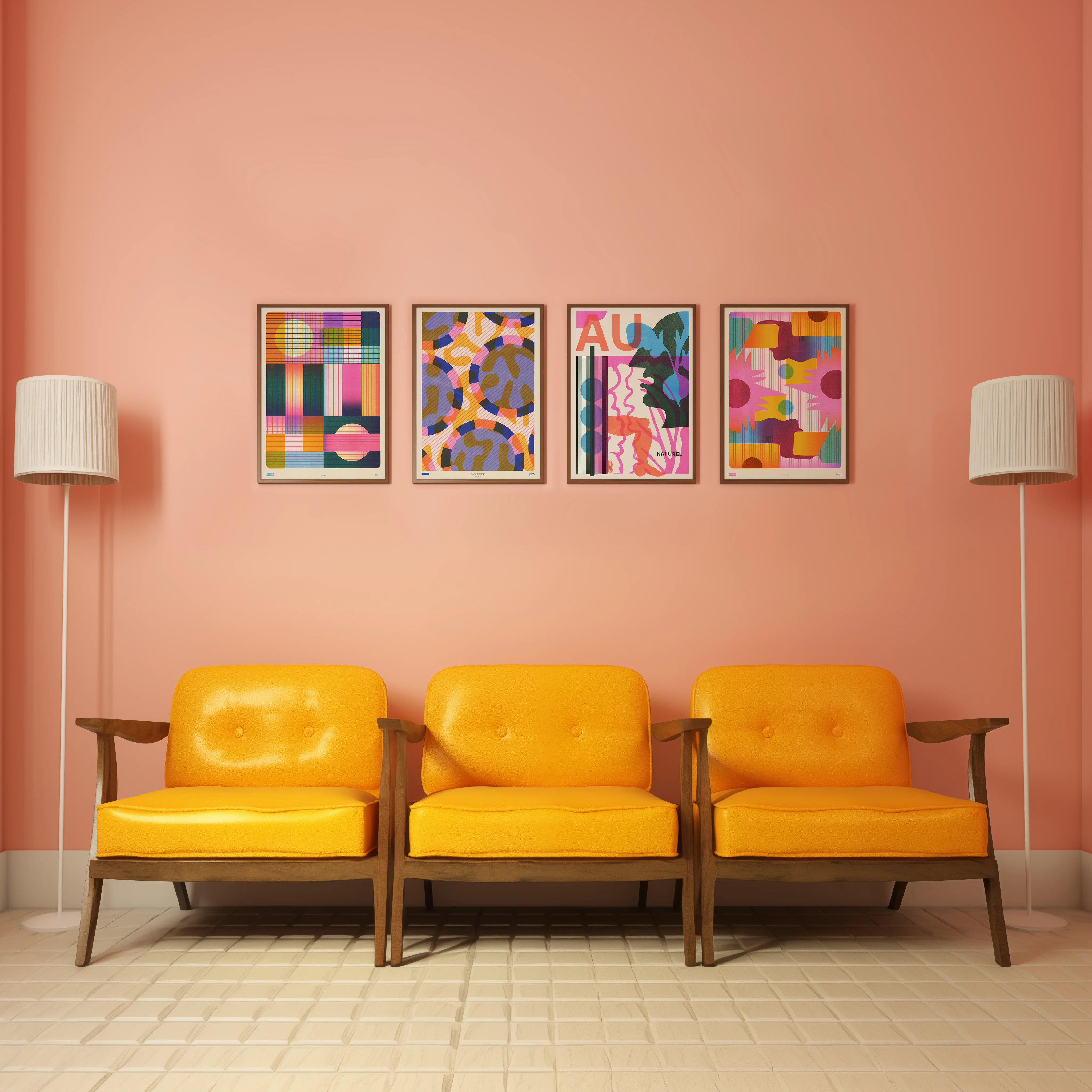 Sunset A3 Risograph Wall Art - Geometric Beam Print - Image 3