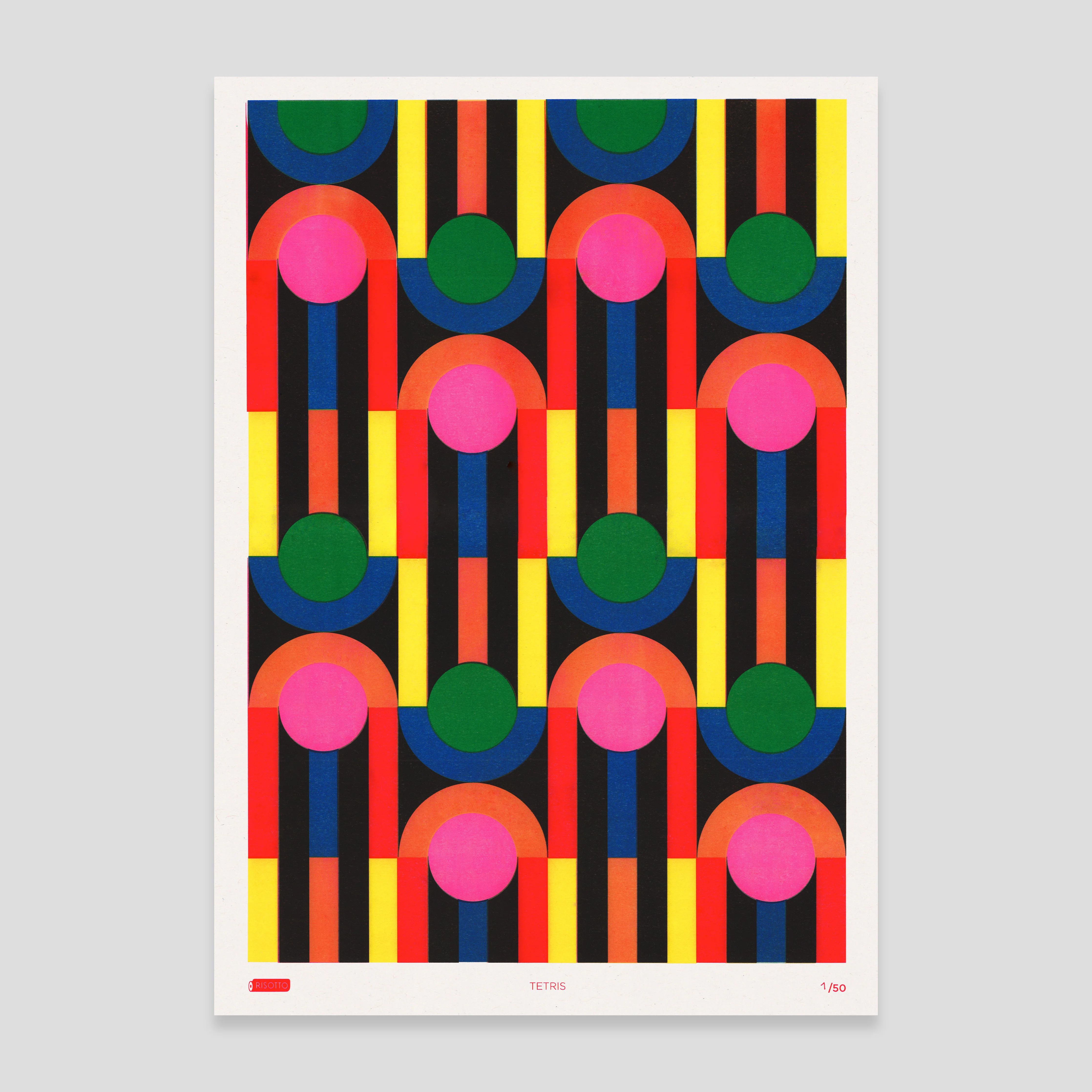Tetris A2 Risograph Wall Art - Limited Edition Geometric Print - Image 3