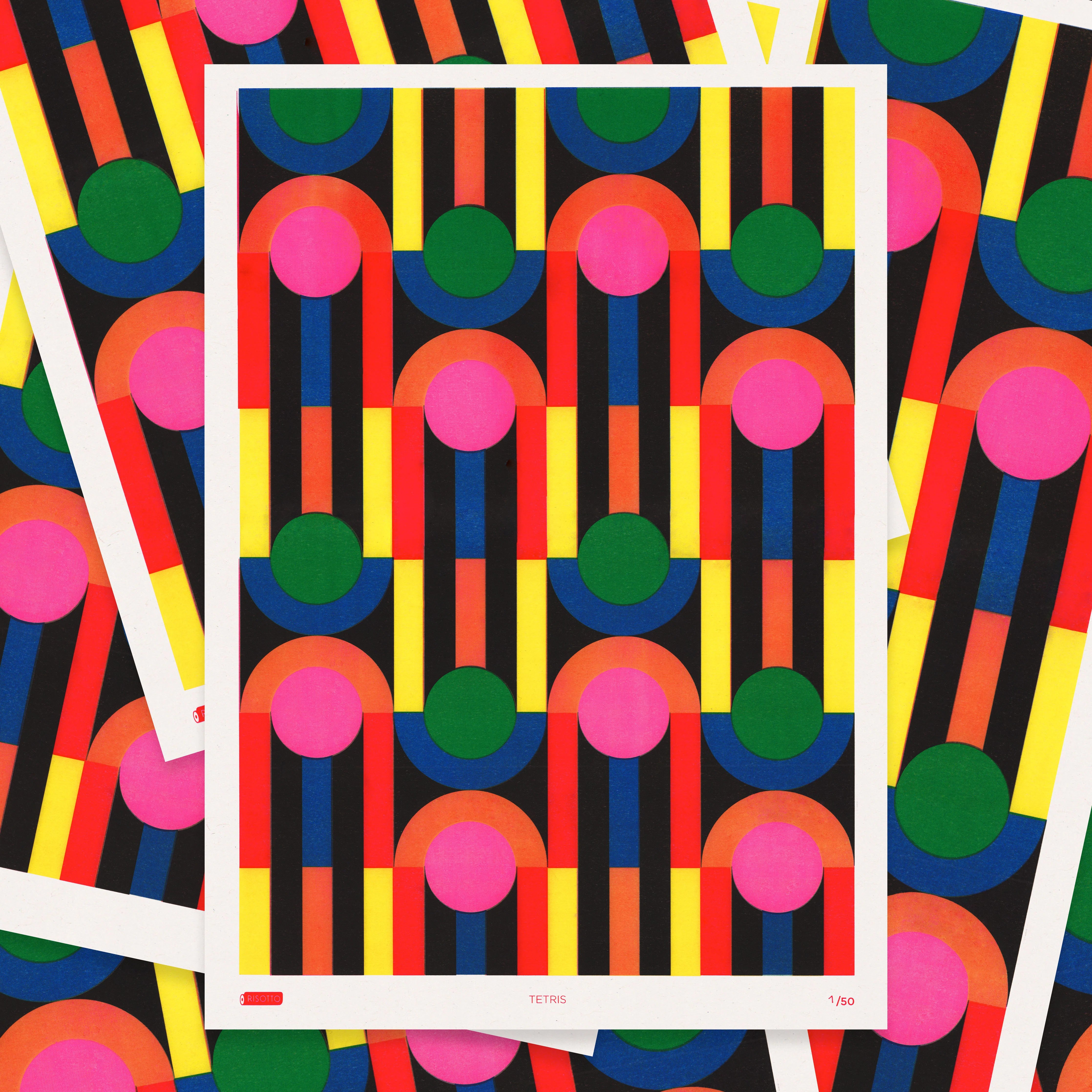 Tetris A2 Risograph Wall Art - Limited Edition Geometric Print - Image 4