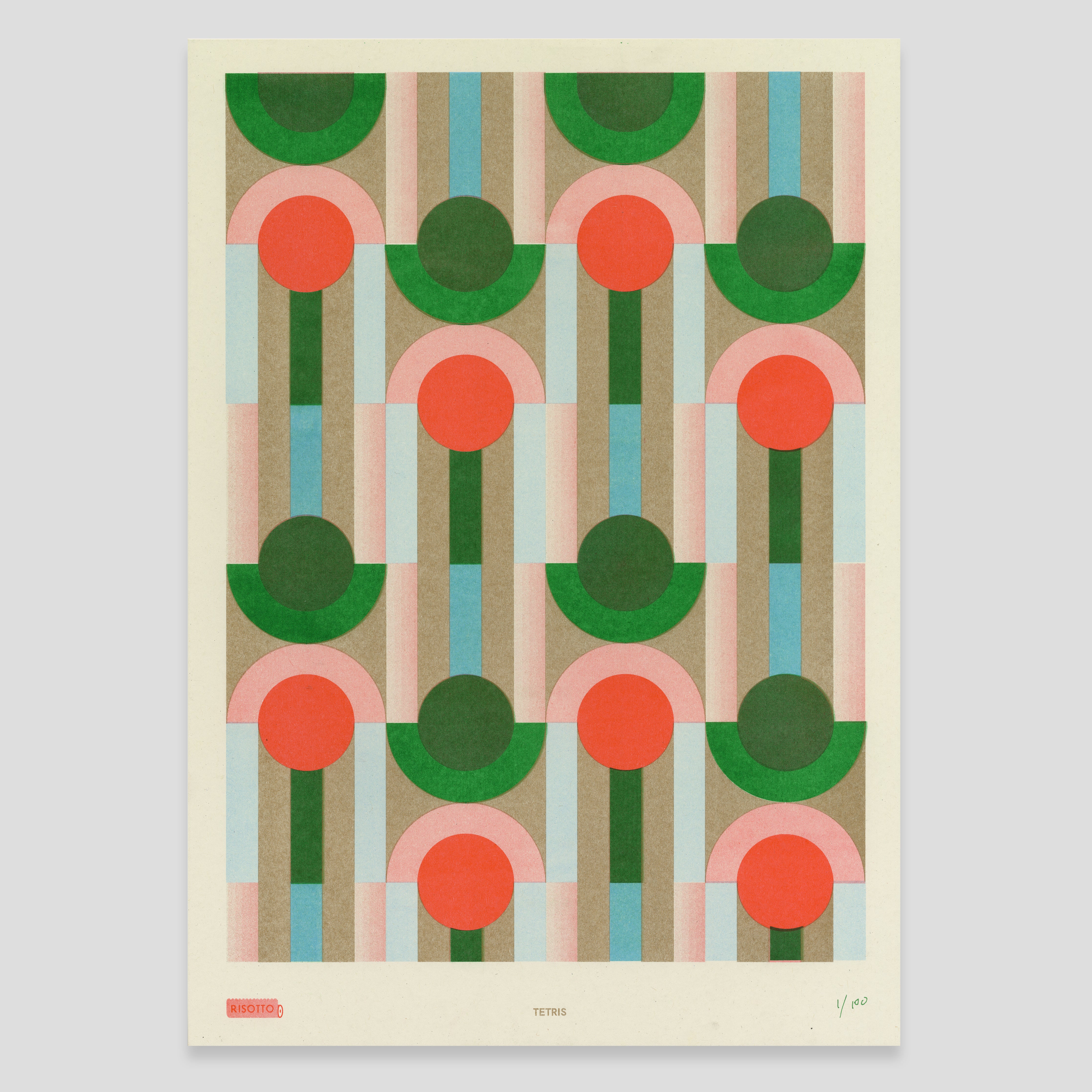 Tetris A3 Risograph Wall Art - Shimmering Geometric Print - Image 3
